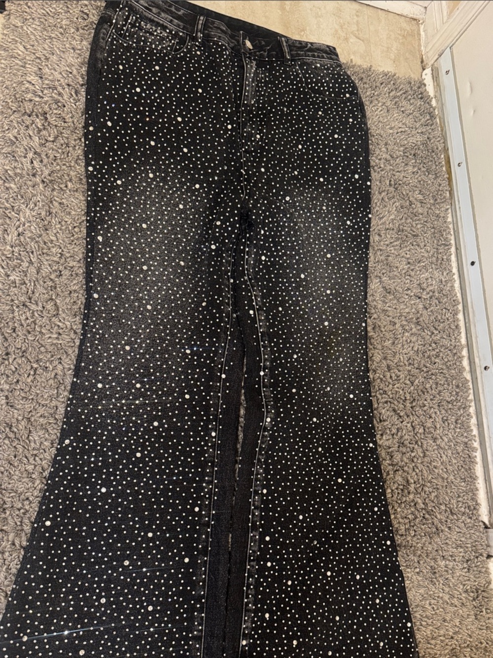 Men’s Black Rhinestone Flared Jeans